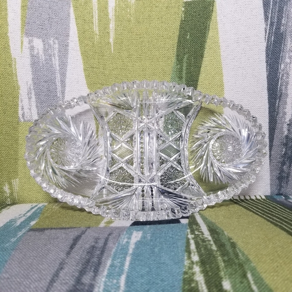 Crystal Dish Candy Dish Pickle Dish With Windmill Pattern Crystal Clear - Picture 8 of 9